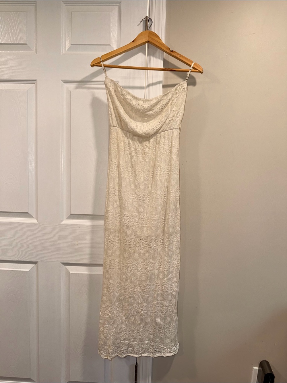 Forever 21 Ivory Strapless Lace Cowl Neck Slip Dress